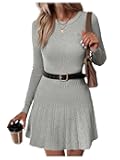 Women's Sweater Dress Ribbed Knit Aline Flare Short Dresses Without Belt