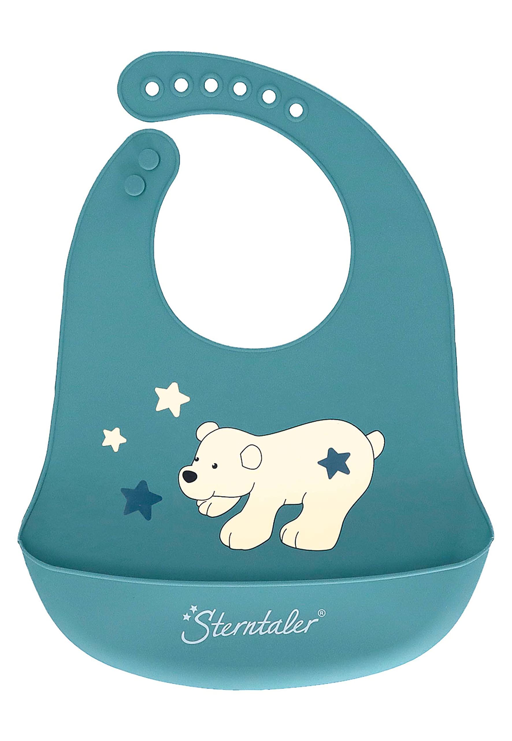 Sterntaler Baby Unisex silikonowy śliniaczek silikonowy śliniaczek niedźwiedź polarny Elia - silikonowy śliniaczek dla niemowląt, śliniaczek dla dzieci - ciemny turkusowy
