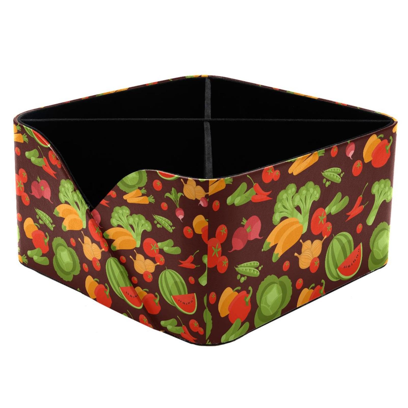 KengjuTesu Fruit Vegetables Colorful Pattern Desktop Organizer Pen Holder, Rectangular Pencil Cup for Office, Study and Makeup Stations