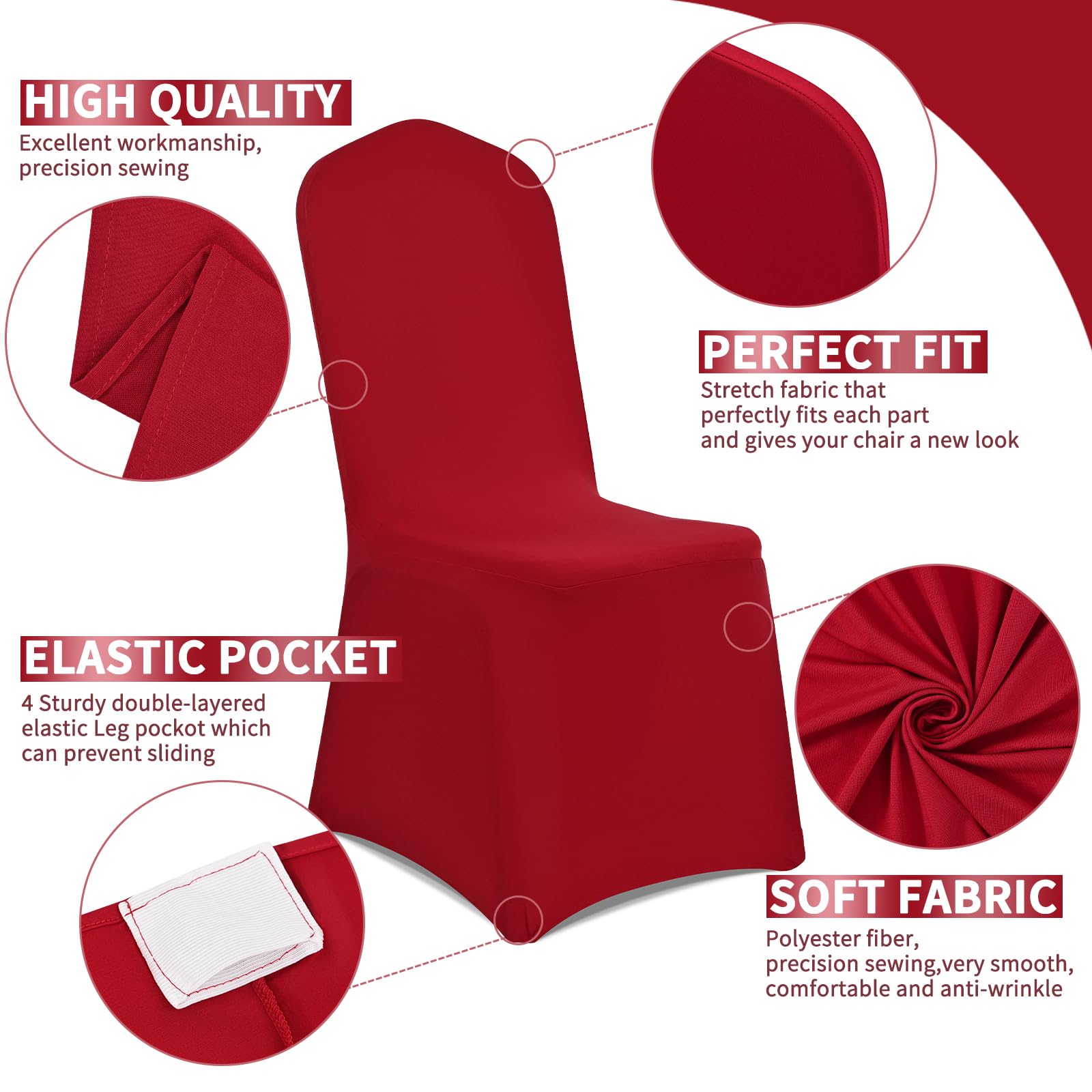 Showgeous Stuhlhussen Burgunderrot 20er Set Stuhlhussen Polyester Spandex Lycra Stretch Stuhlhussen Universal Waschbar Stuhlhussen für Hochzeitsfeier Esszimmer Bankett