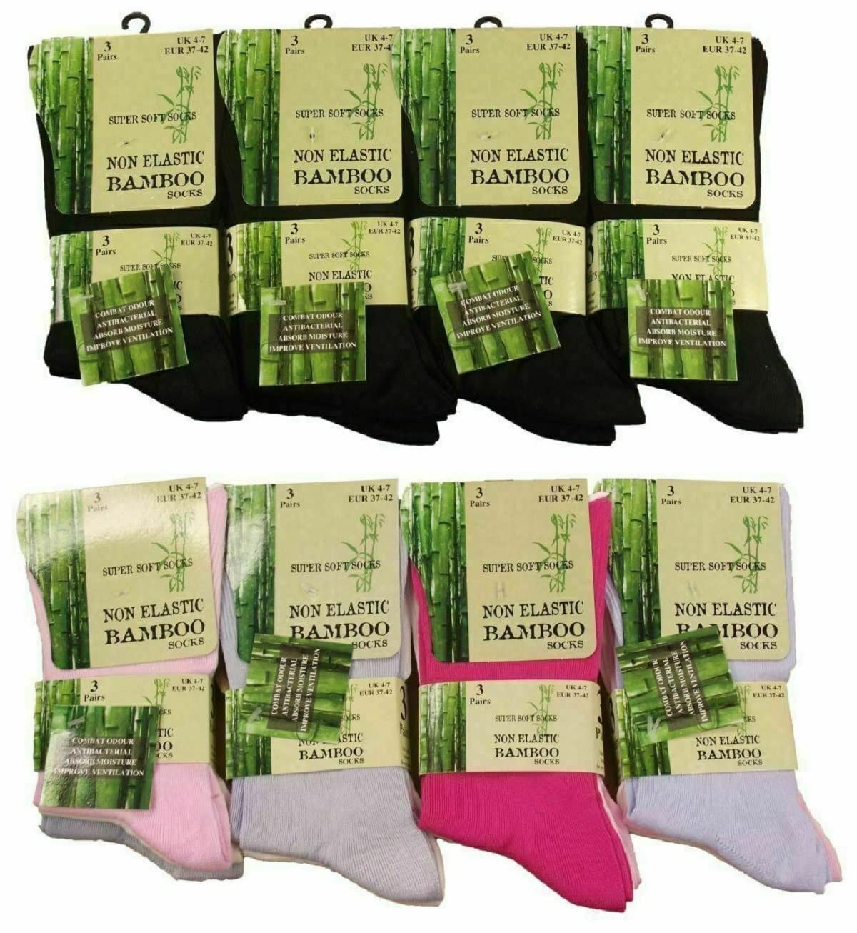 comfyfit 3 Pairs Ladies Bamboo Loose Top Socks, Non Elastic Super Soft Anti Bacterial Socks (3-Pairs, black)