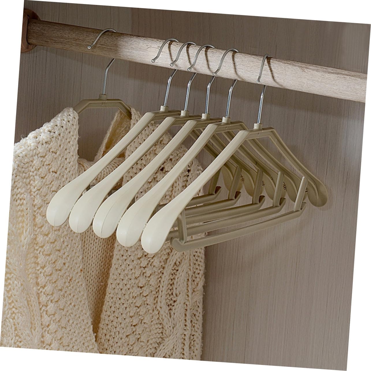 10PCS Khaki Plastic Thickened Anti-Skid Clothes Hangers with Chrome Hook Non-Marking Suit and Laundry Hangers for Shirts Sweaters Dresses Drying Rack Lightweight for Home Use