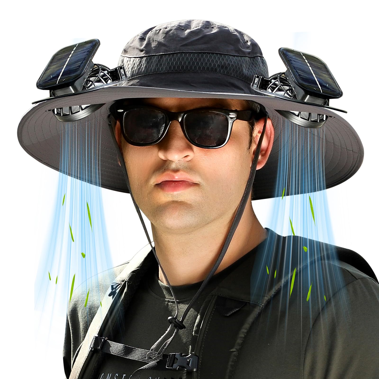 Solar Fan Hat Wide Brim Sun Hat with 2 Solar Fans