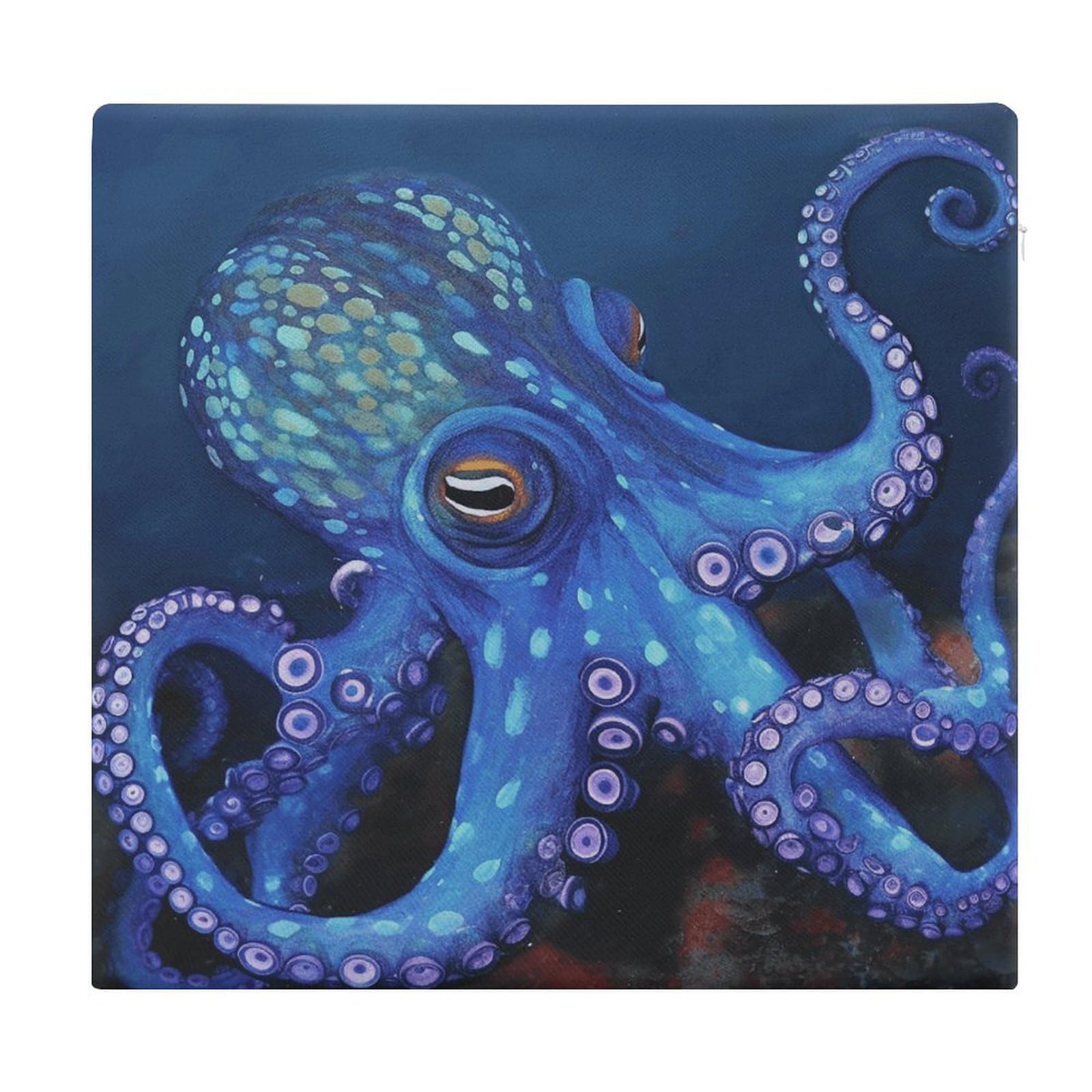 VstaDank Blue Octopus Chair Cushion for Dining Chairs Breathable Square Chair Pads Non-Slip Seat Cushions Memory Foam Pad Floor Pillow for Meditation Or Yoga 13.8”x15”