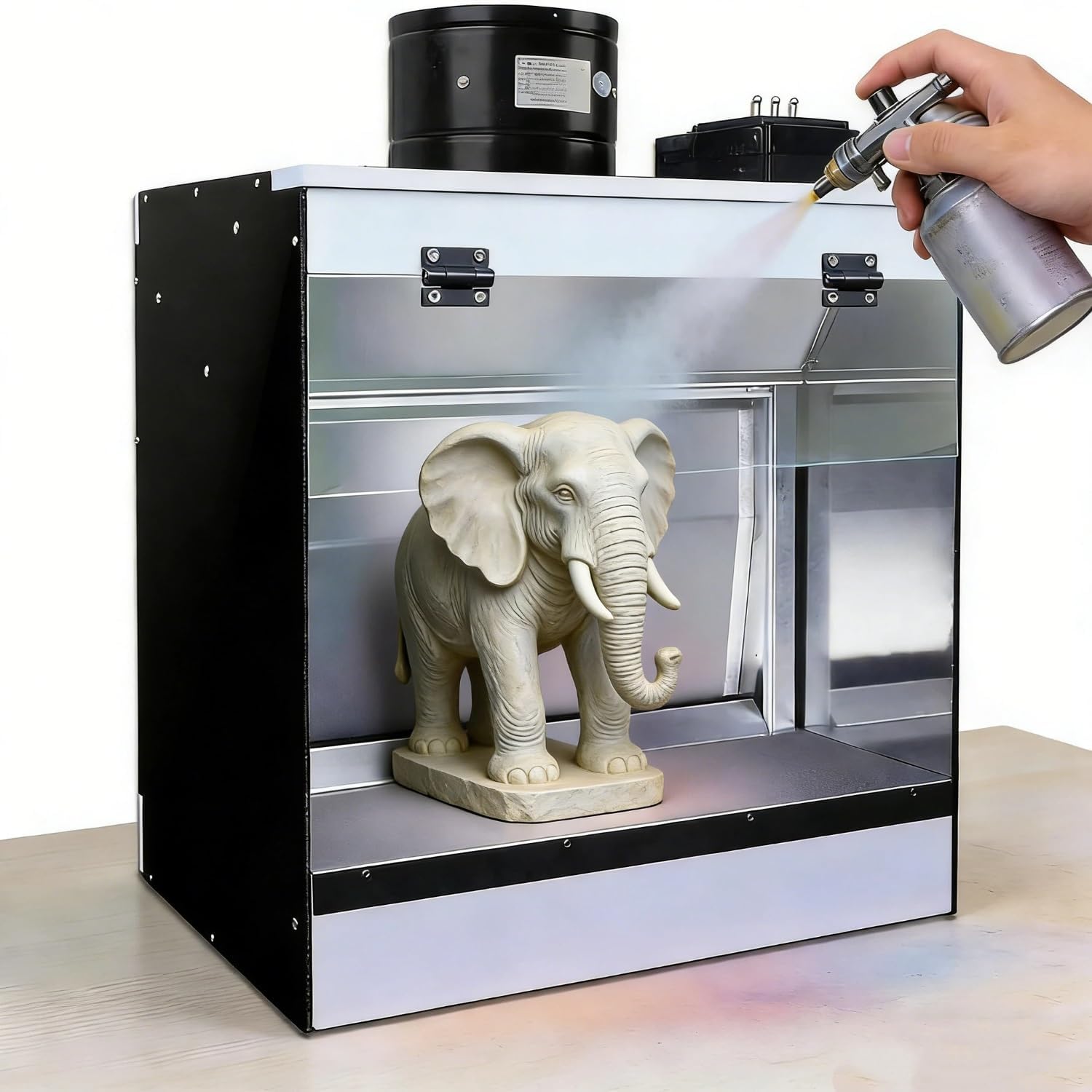 Airbrush Spray Booth,Portable Airbrush Spray Booth Kit with 80W Waterfall & Water Curtain Exhausting Air System,LED Lighting,9.8Ft Exhaust Duct for Model Cakes, Toy Parts(50 * 50 * 40cm)