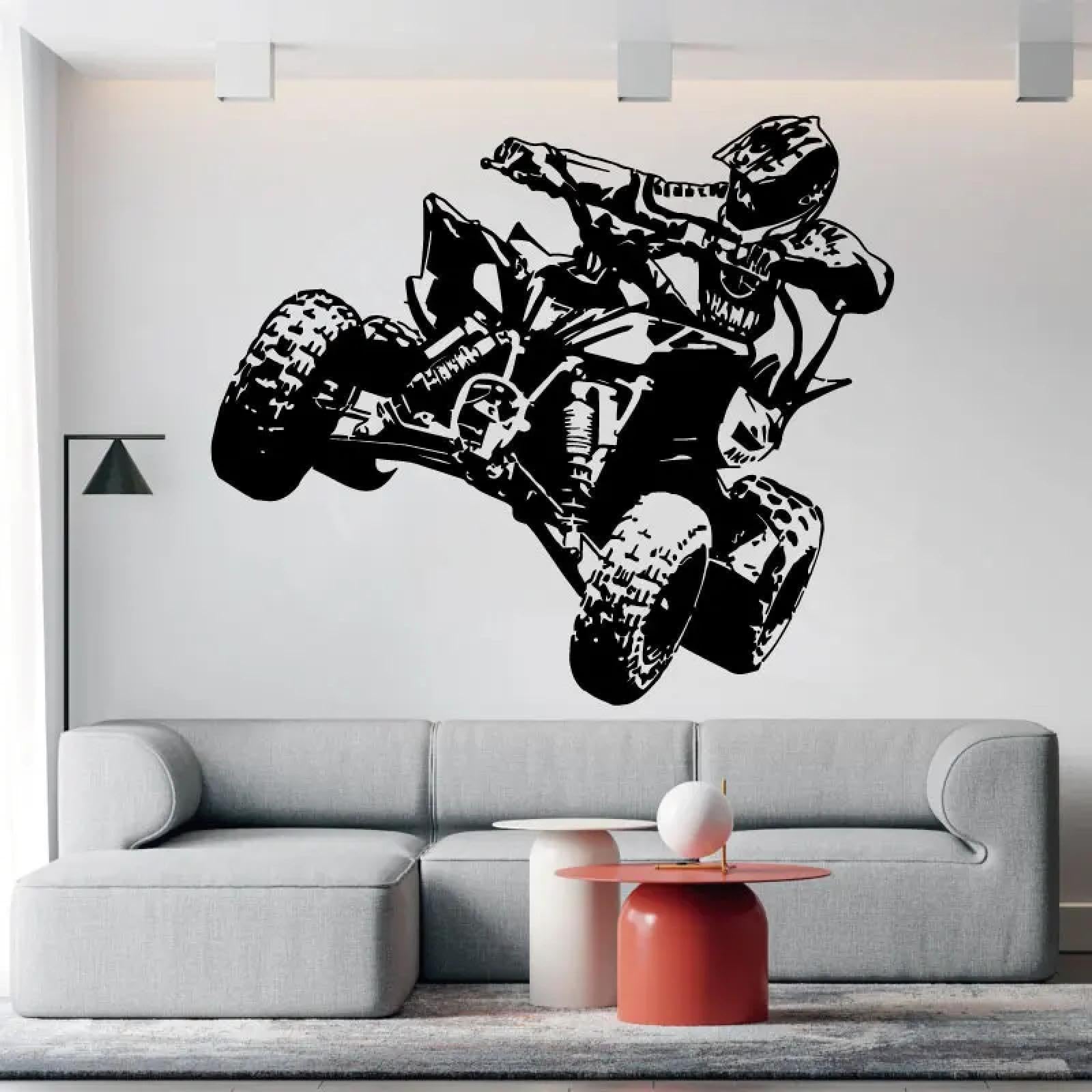 YOUOUSI Four-Wheeled Mountain Bike and Motorcycle Racer Vinyl wall Decals for Teenagers' Rooms, bedrooms, and Garage Decorations.