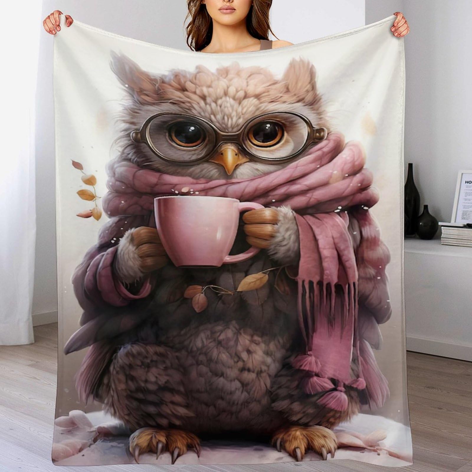 Plaid hibou en flanelle pour une sieste douce sur la chaise de repos