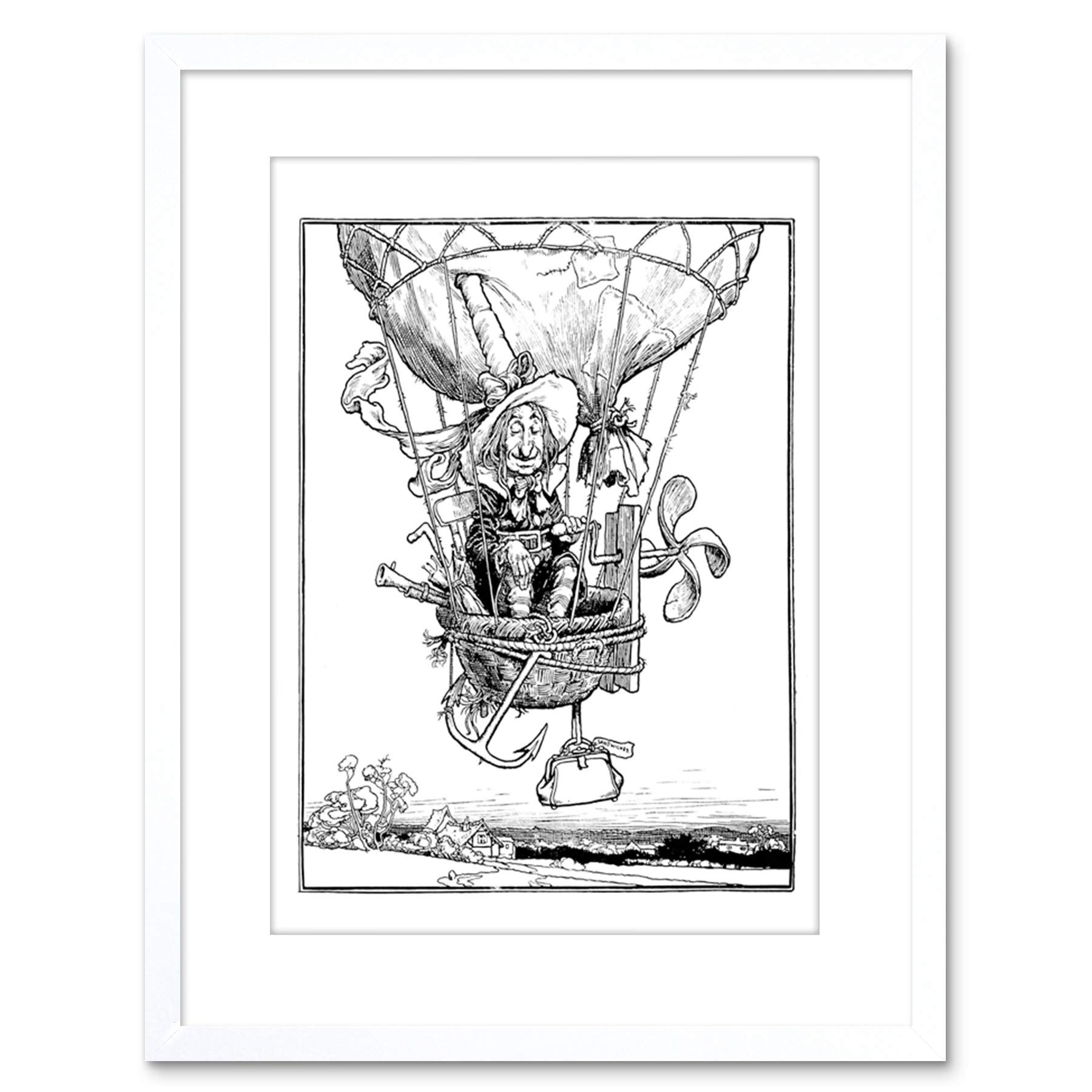 Wee Blue Coo WILLIAM HEATH ROBINSON UNCLE LUBIN HOT AIR BALLOON FRAMED ART PRINT F97X11089