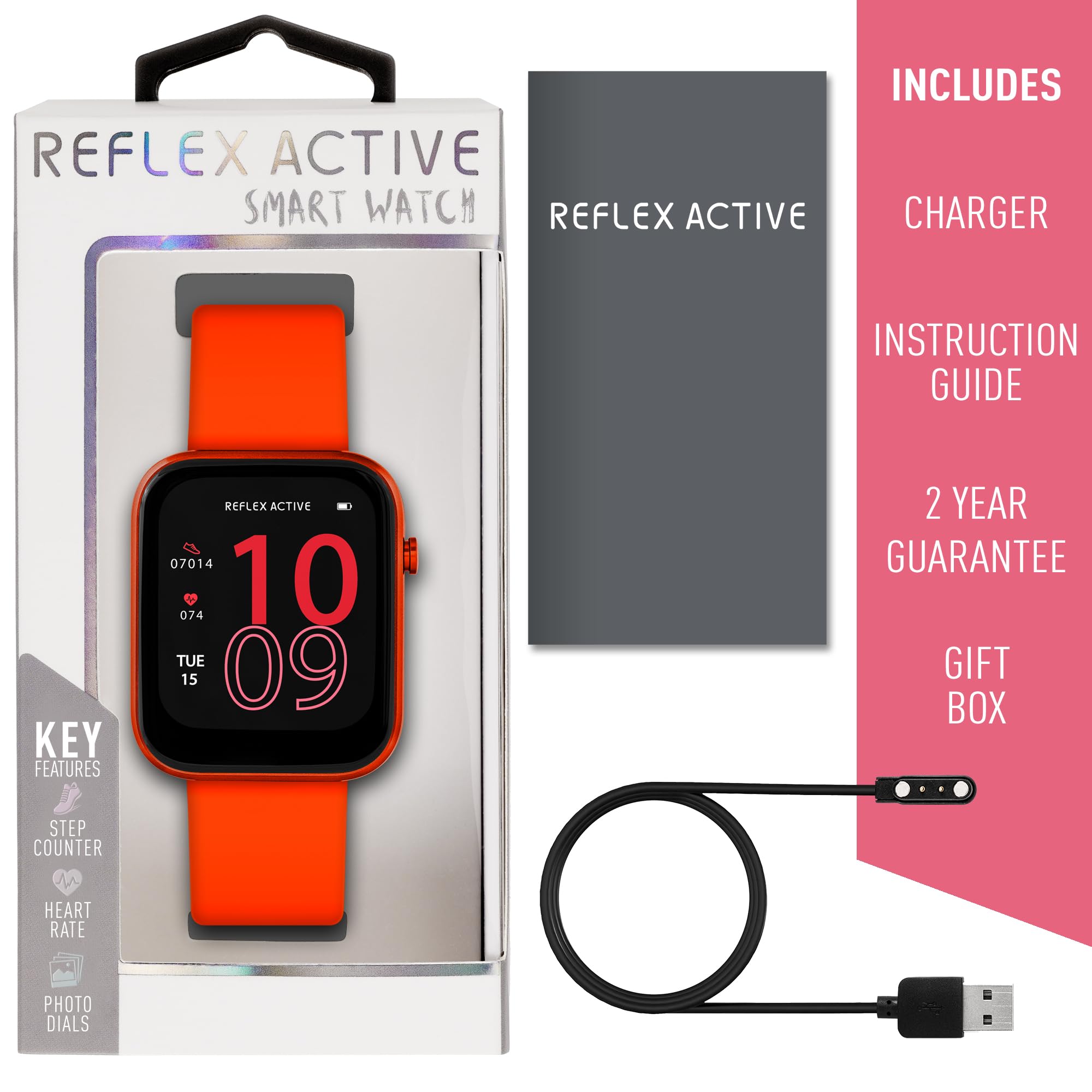 Reflex Active Montre Intelligente de Suivi de Fitness Series 12, Rouge, Bracelet Rouge