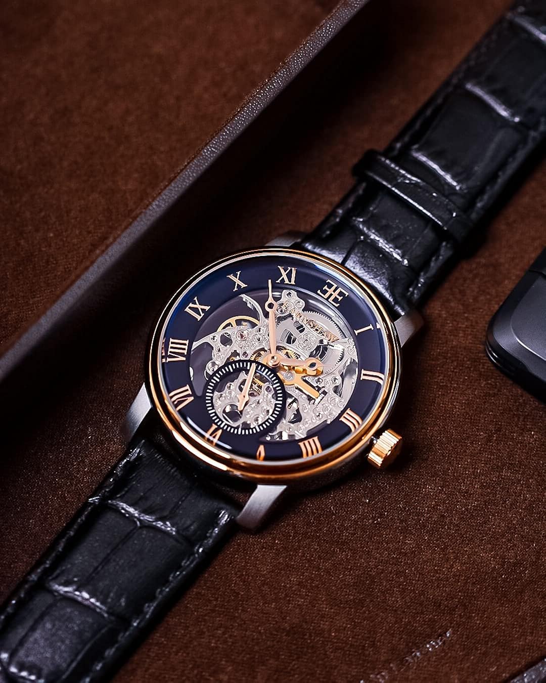 Miniatura 4 de Thomas Earnshaw Mens 42mm Westminster Skeleton Automatic Watch with Genuine Leather Strap ES-8041