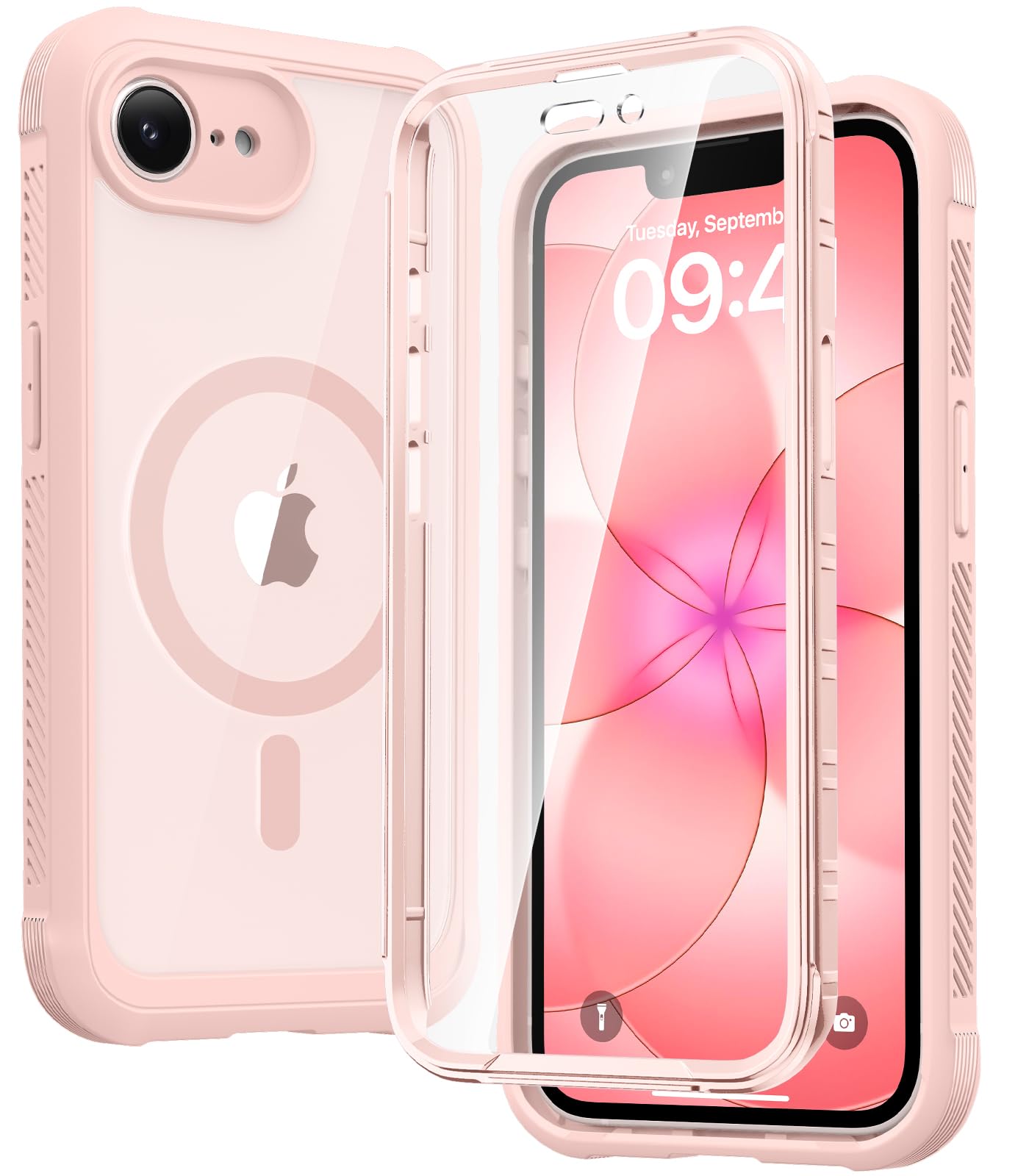 Diaclara Magnetic for iPhone 17e Case &amp; iPhone 16e Case 6.1" Full Body Bumper,[Compatible with MagSafe] Military Drop Proof Cover with Built-in Screen Protector,Magnetic Pink