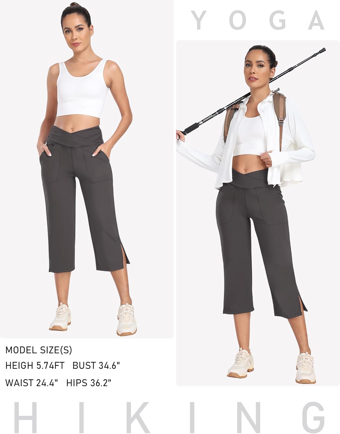 MoFiz Womens Yoga Capris Pants High Waist Lightweight Athletic Exercise Casual Wide Leg Yoga Pants with Pockets - Image 6