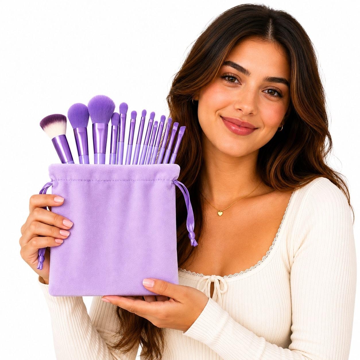 Premium Purple Makeup Brush Set for Women & Girls | 13 PCS Soft Cosmetic Brushes with Travel Pouch Face & Eye Makeup Brushes for Blending, Powder, Foundation & Concealer-picture-26