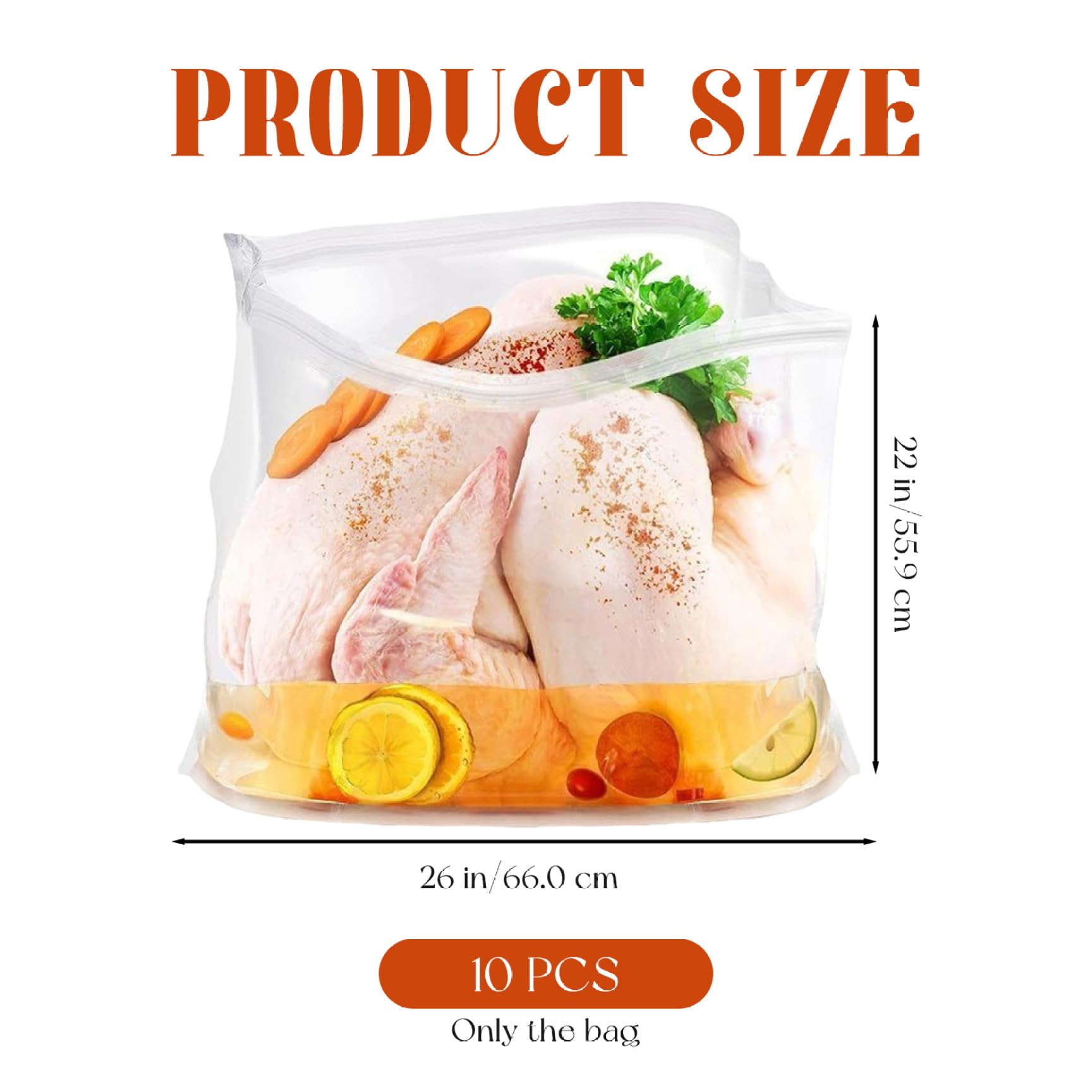 10 sacchetti termoretraibili per tacchino da 22x26 pollici, sacchetti trasparenti per tacchino con doppia cerniera per polli, conigli, carni, per pollo, per congelatore extra