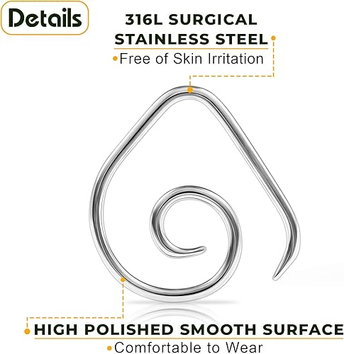 Miniatura 3 de 2 pares 316L de acero quirúrgico curvado expansor de perforación de joyería de estiramiento de oreja pendientes O-rings tapones lóbulo