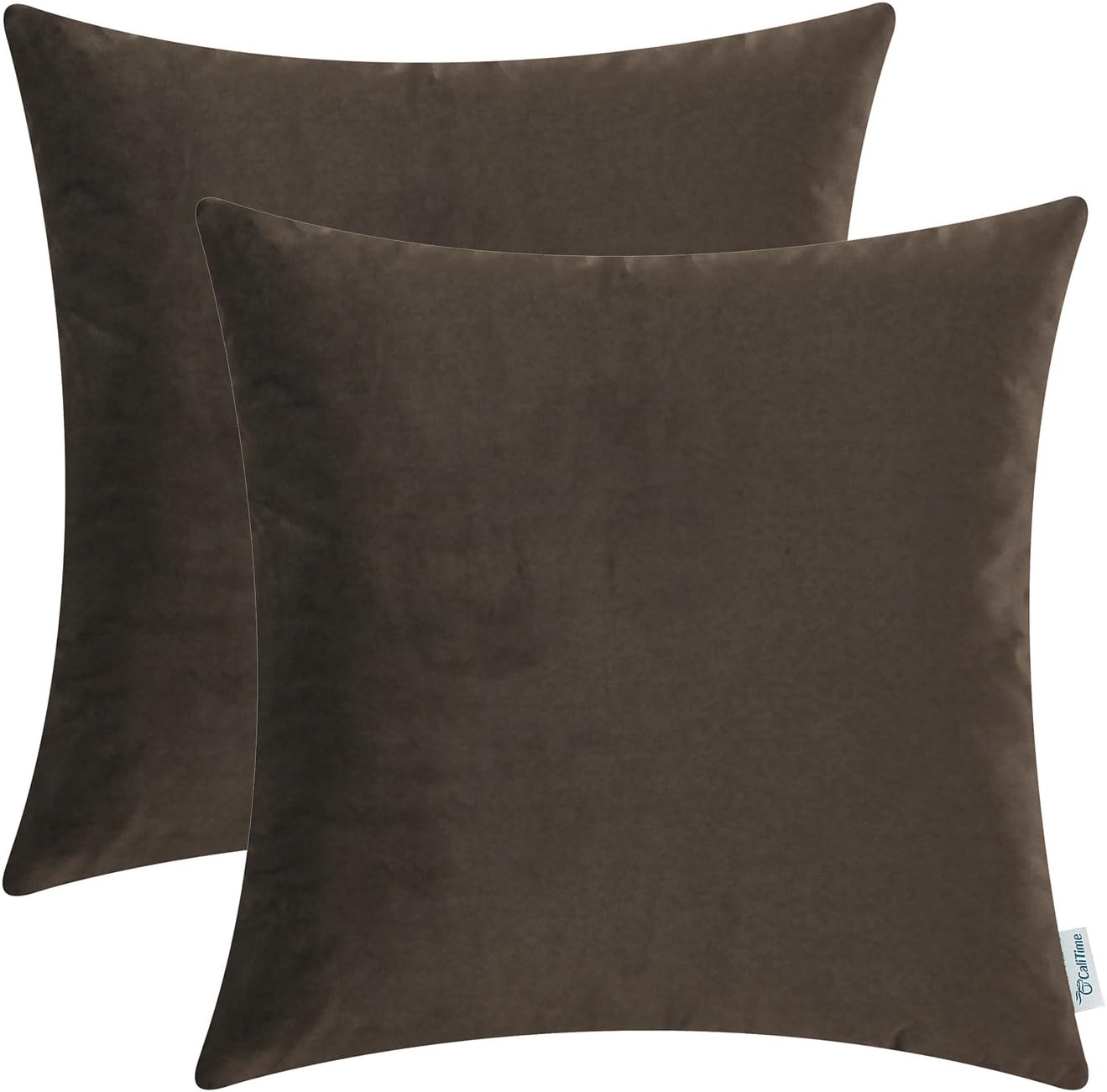 CaliTime Pack of 2 Cozy Throw Pillow Covers Cases for Couch Sofa Bed Solid Ultra Soft Gorgeous Velvety Faux Cashmere 18 X 18 Inches Coffee