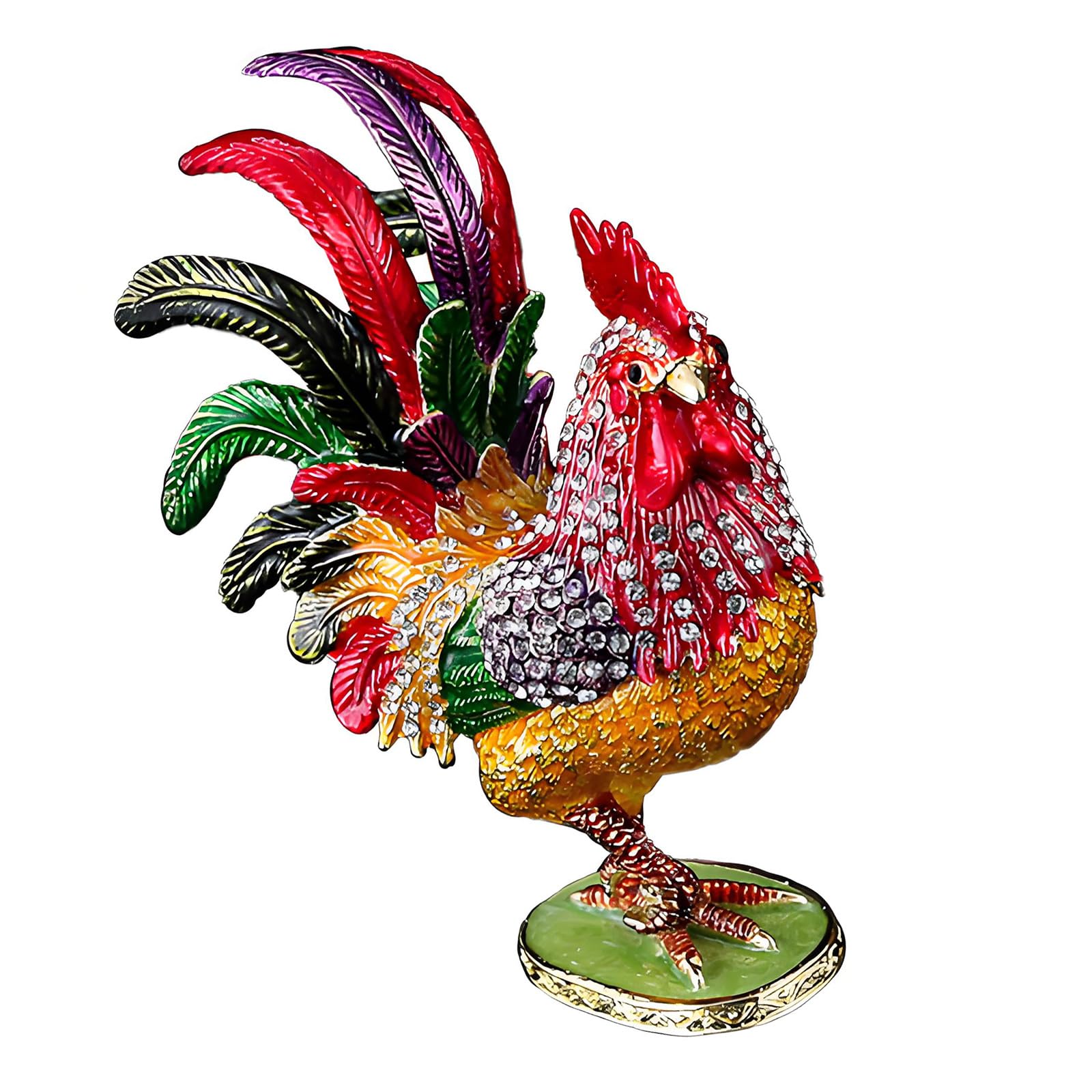 Kaeltsyn Unique Rooster Designs Jewelry Holder for Small Accessories and Decoration Decorative Box for Valuables and Keepsakes Unique Crystal Accented Rooster Themed Trinket Container