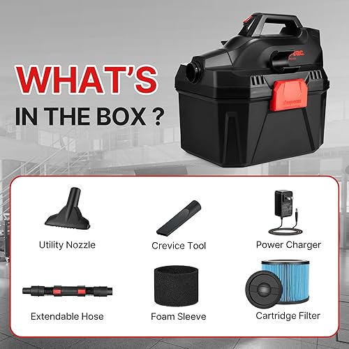 Miniatura 6 de Shop-Vac Aspiradora inalámbrica húmedaseca de 2 galones de 20 V, aspiradora portátil 3 en 1 con función de soplador, batería integrada y cargador