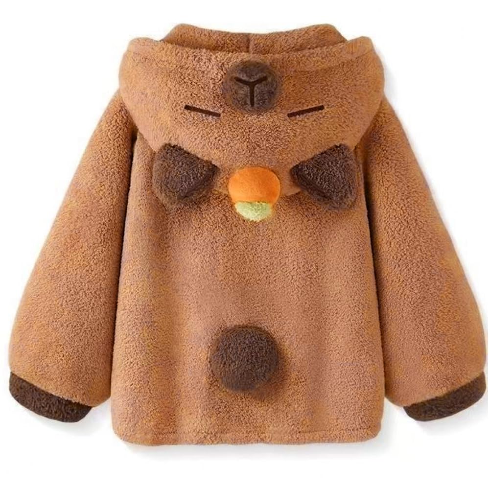 Mignon Capybara Corail Polaire Pyjamas Ensemble Imprimé Animal en Peluche À Capuche Pyjamas Taille Élastique Polaire Pantalon Élégant Femmes Vêtements Chauds
