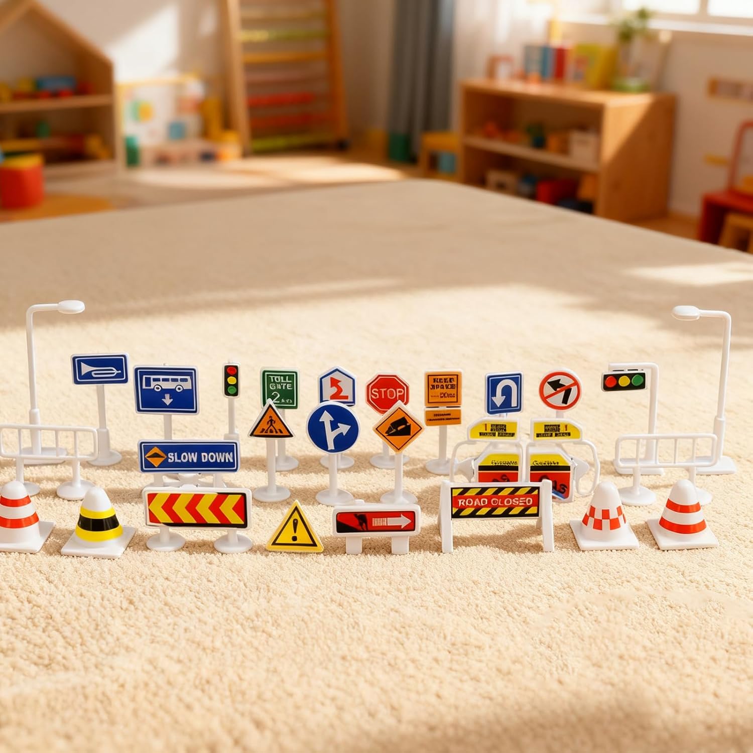 Generico Traffic Signs for Children – Portable 28 Pieces Travel Game for Children – Traffic Lights for Holidays Birthday Party Halloween Easter Garden Indoor Outdoor Classroom School