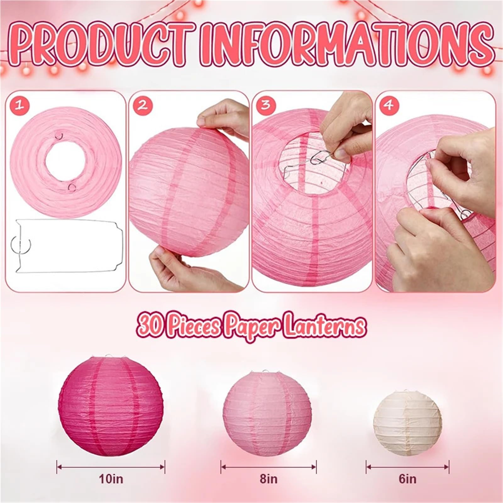 Rosa Chinesische Papierlaternen in gemischter Größe, Weihnachts-Hängelaterne, DIY-Ball, Lampion, Hochzeit, Geburtstagsparty Papierlaternen(Red set)