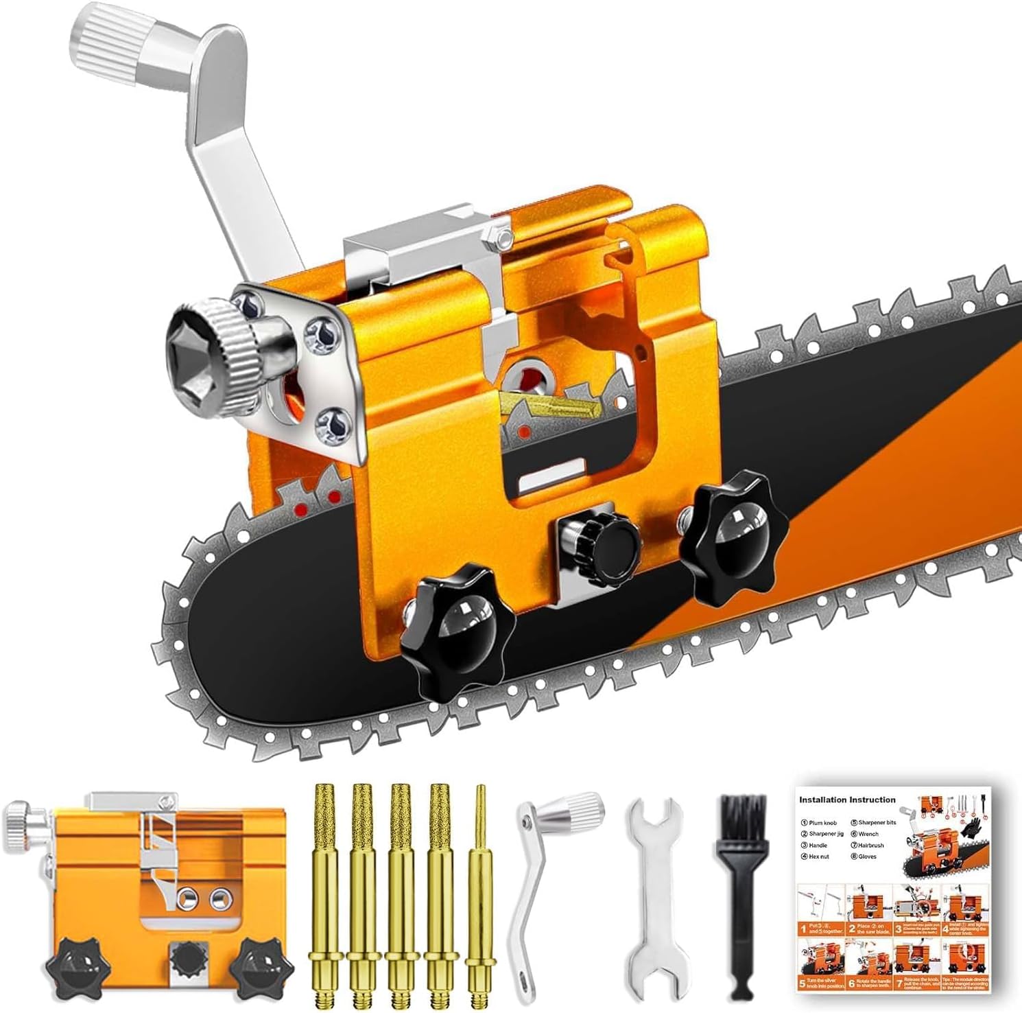 Chain Saw Sharpener Tool, Chainsaw Sharpener Jig Tool with 5 Titanium-Plated Diamond Bits, Keep Chain Saw Sharp,Portable Manual Chainsaw Chain Sharpening Jig Kit for 4"-22" Chain Saws,