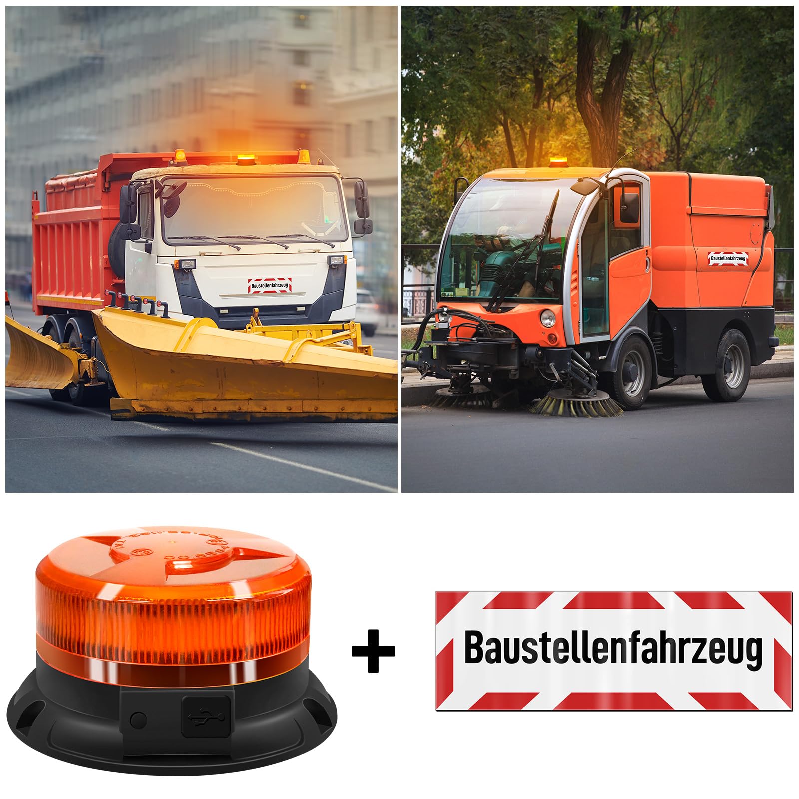 AnTom rundumleuchte akku 12V und Baustellenfahrzeug als Magnetfolie 45 x 15 Warntafel 24V Gelb Warnleuchte led magnet für Baustellenfahrzeug