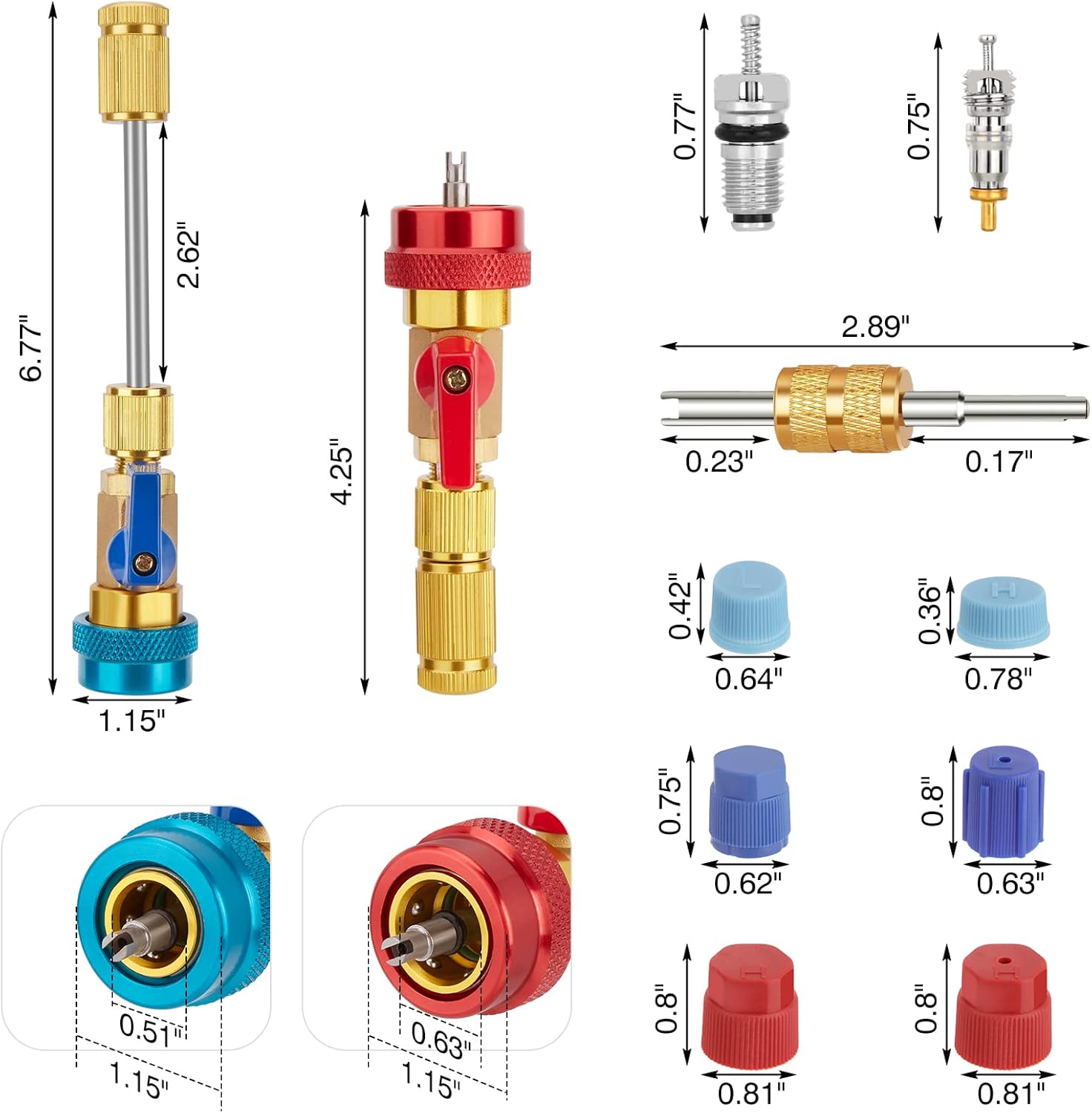 WADEO R134A Valve Core Quick Remover Installer, High Low Pressure Valve Core Remover Tools Kit for R13A Refrigerant Air Conditioner System : Automotive