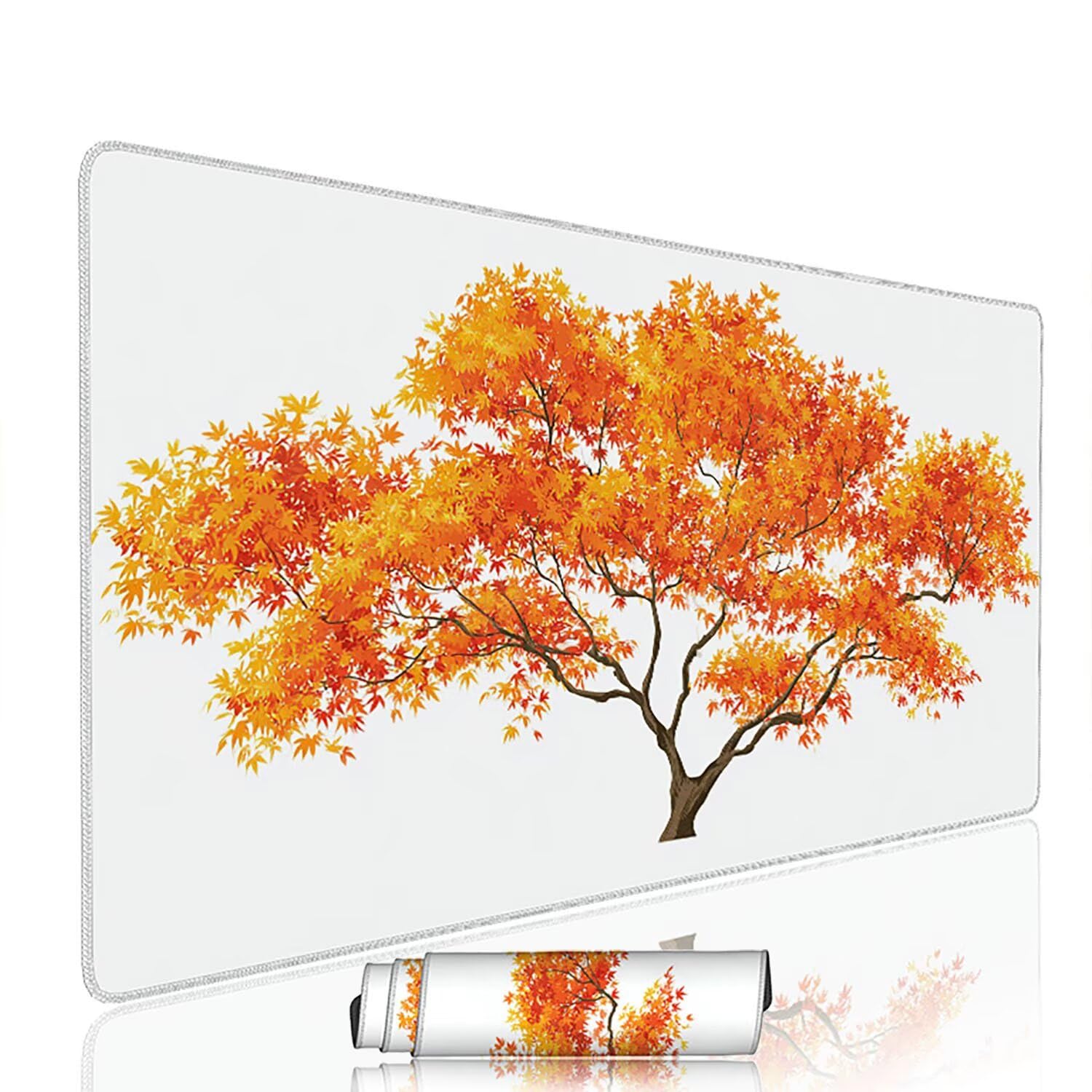 Biała podkładka pod mysz, duża podkładka pod klawiaturę, do gier, 140 x 60 x 0,3 cm, wodoodporna, z gumową podstawą, antypoślizgowa, drzewo XXL, mata do laptopa, akcesoria do gier z przeszytymi