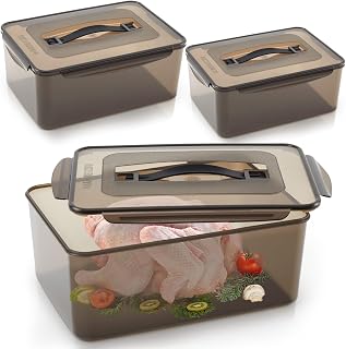Reallnaive 3-Piece Marinating Containers with Lids (12.5, 8.3, 6.5 Qt) Leakproof Dishwasher Safe Brining Buckets for BBQ Turkey Chicken Meat Prep