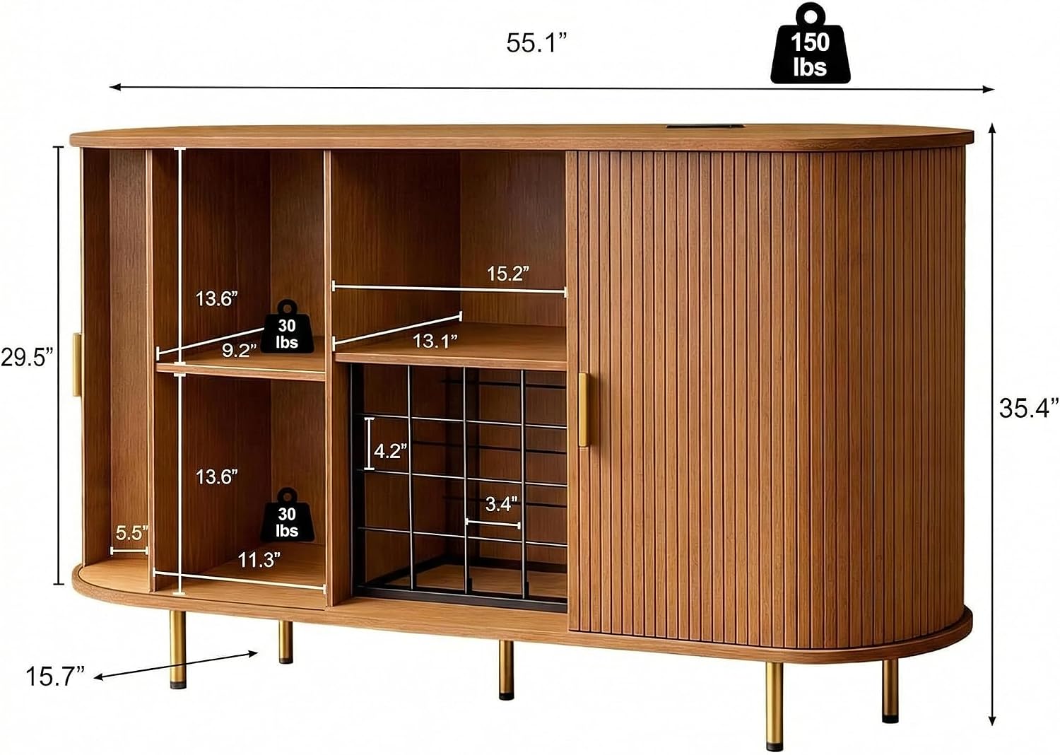 Wine Bar Cabinet with Storage: 55" Kitchen Coffee Bar Cabinet with Wine Rack and Glass Holder, Buffet Sideboard with LED Light for Home, Living Room, Entryway