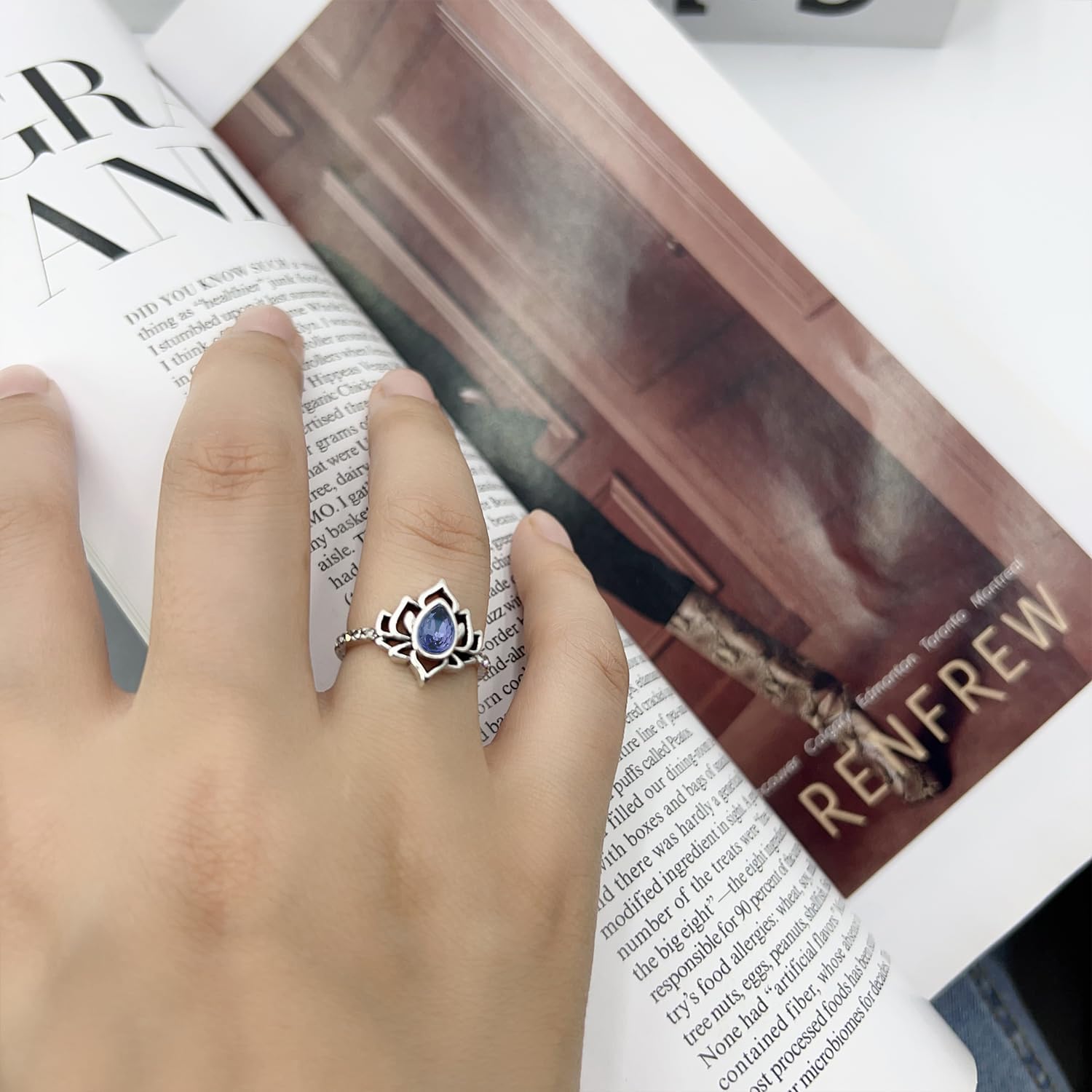Lotus Ring for Women - Zircon Inlaid Flower Promise Ring - My Trauma Inspirational Statement Floral Jewelry Gift