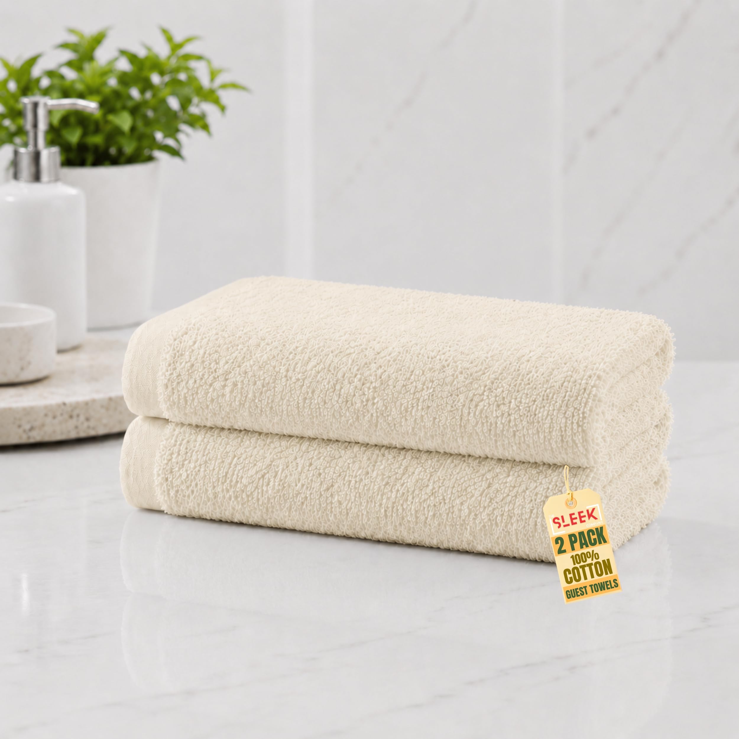100% Cotton Guest Towels (30x50cm) – Pack Of 2 – 500GSM Soft & Absorbent Small Hand Towels For Kitchen – Hypoallergenic Hand Towels For Bathroom – Ideal Small Hand Towel For Homes, Hotel & Spa (Cream)