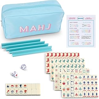 Soulchen Mini American Mahjong Tile Set Include 160 0.8 Inch Mahjong Tiles 2 Dice 4 Wooden Rulers 1 Accessory Bag 4 Beginner Rule Cards(Cowboy)