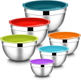 E-far Mixing Bowls with Lids, 12-Piece Stainless Steel Salad Bowls Metal Nesting Bowls for Baking Cooking and Prepping, Airtight Lids & Stackable Design, Size 7, 4.5, 3, 1.5, 1.2, 0.7 QT (Colorful)
