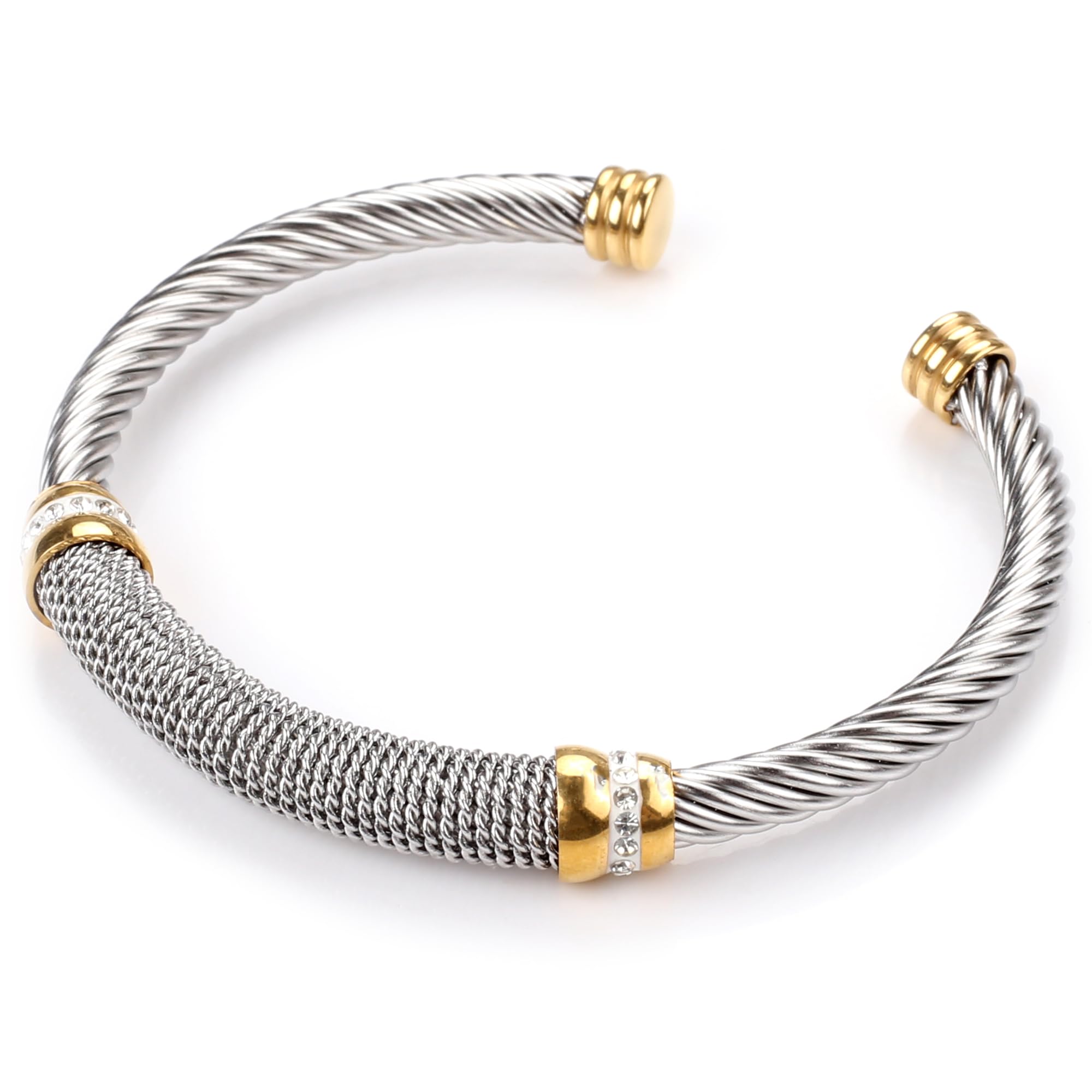 NashyaTwisted Cuff Bracelet for Women Cable Wire Cuff Bangles Adjustable Valentine Day Gift Rhinestone Jewelry
