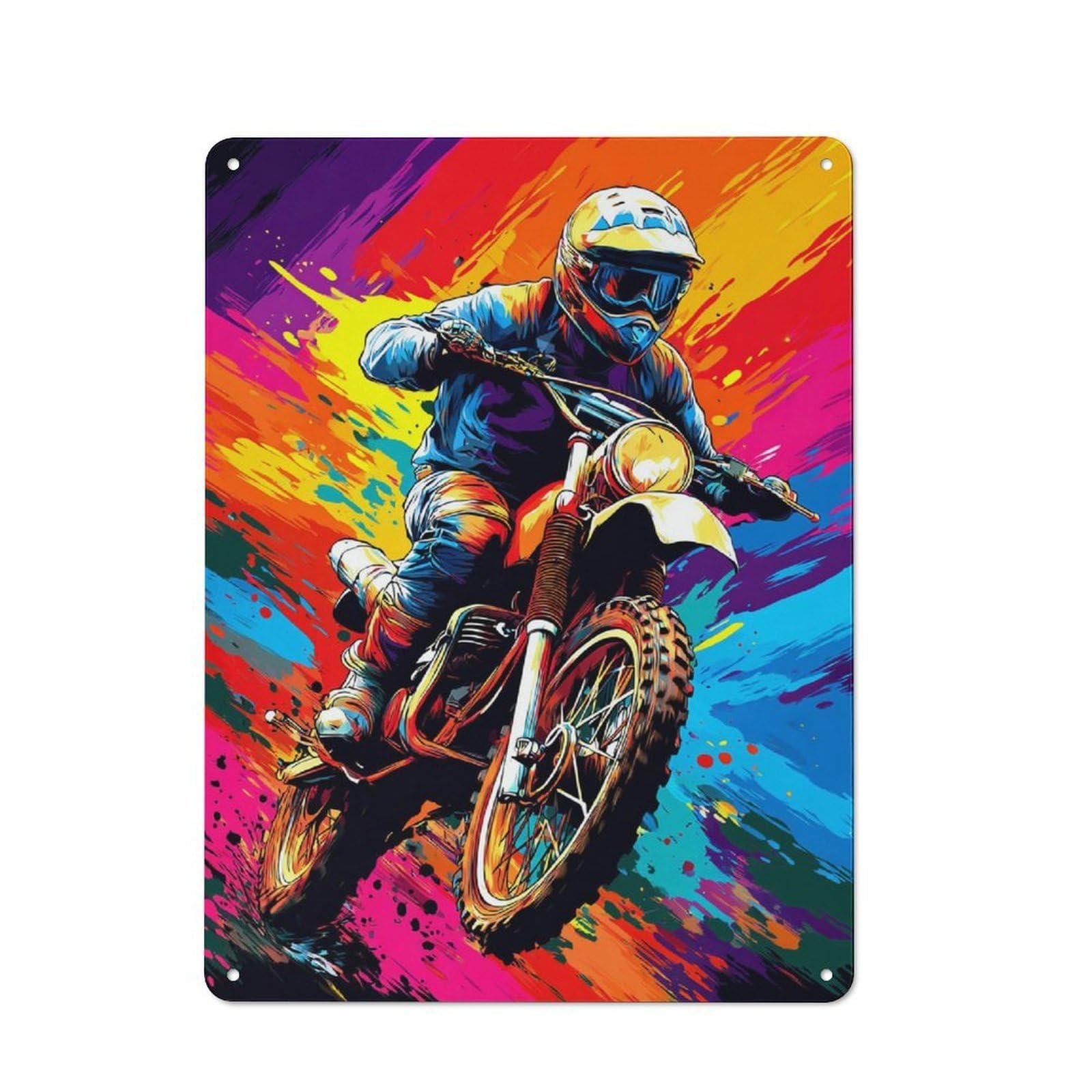Junmoney Rider In Action Vibrant Artwork Tin Sign 40X30cm With For Workshop Wall, Retro Decor, For Metal Sign Collectors, For Cafés, Pubs And Restaurants