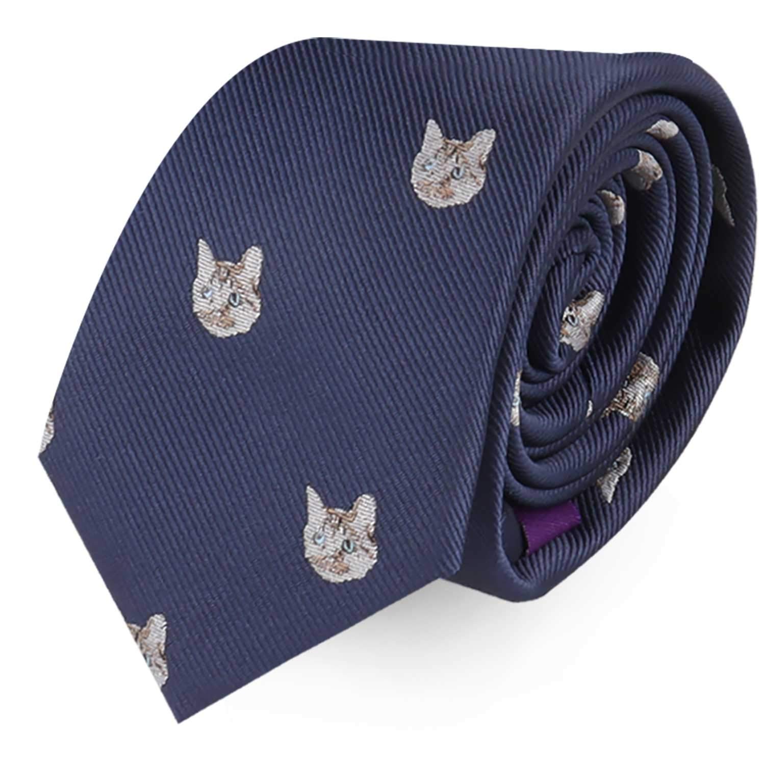 AUSCUFFLINKS Corbatas de animales | Corbatas delgadas tejidas | Corbatas de boda para padrinos de boda | Corbatas de trabajo para él, Gato de ojos azules, Regular