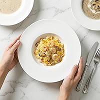 Vista 6 de Plato de sopa de cerámica de borde ancho, cuenco de sopa de 14 onzas, juego de 4 cuencos para pasta, platos blancos poco profundos con borde