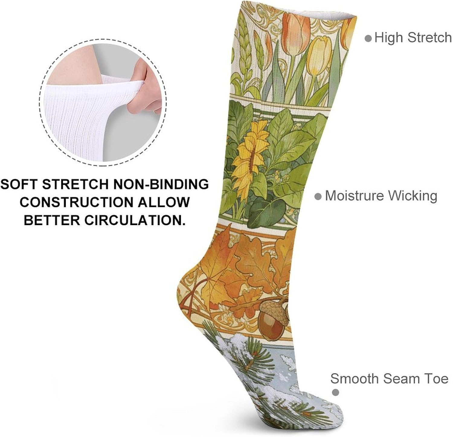 Four Seasons Theme Style Crew Socks Casual Breathable Calf Socks | Cushion Running Athletic Socks Long Performance Breathable Sports Socks for Women Men