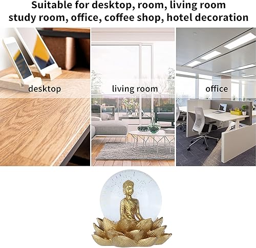 Miniatura 5 de Estatua de Buda de globo de nieve, globo de agua, bola de cristal, adorno de escritorio para decoración de mesa de oficina en el hogar (lirio de