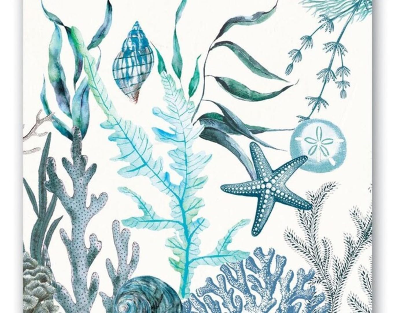 Set of 2 Individual Decoupage Paper Party Napkin Sea Ocean Life Plants Watercolor Decor Luncheon Napkins for a Birthday Holiday, Wedding, Cocktail Party