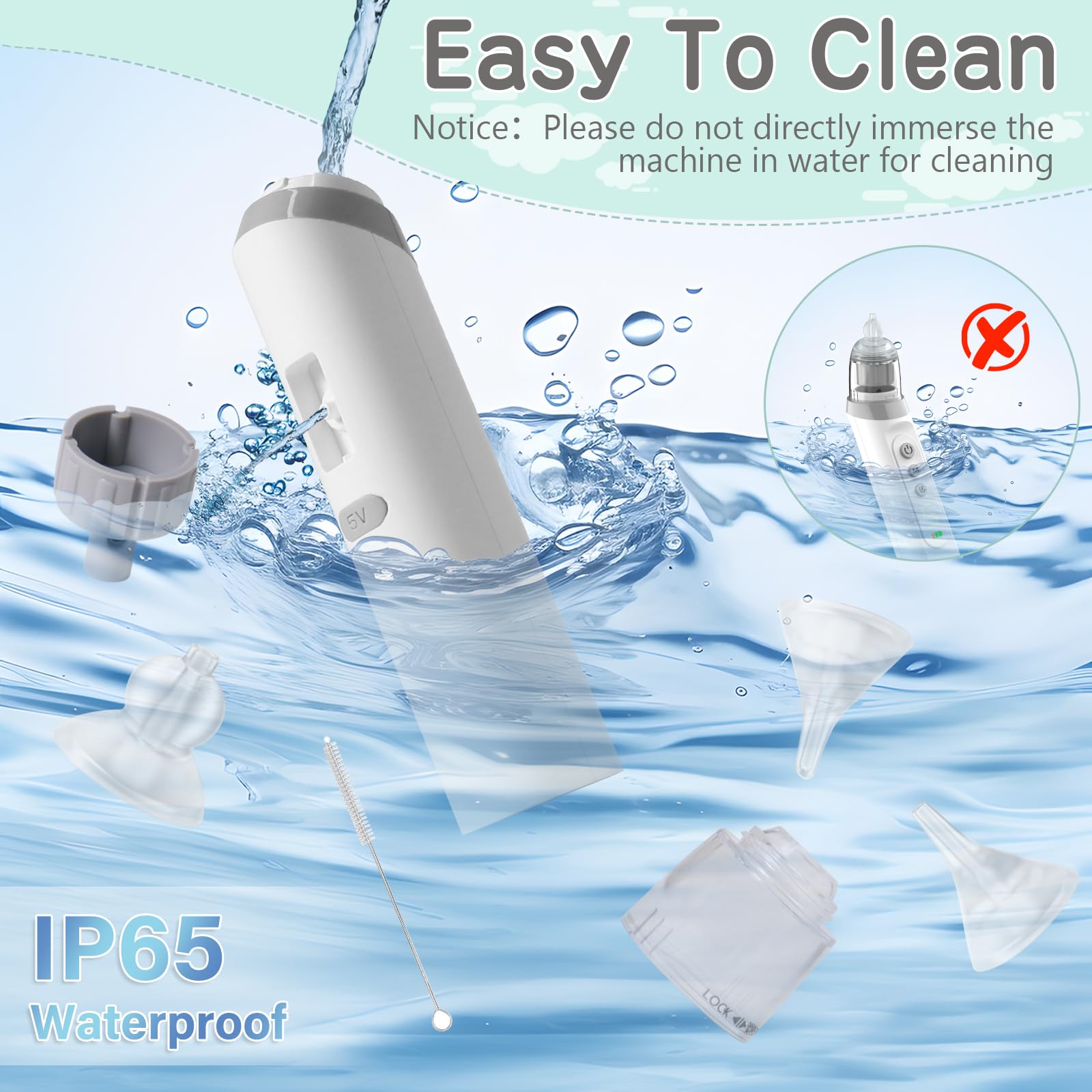 Mouche Bébé Electrique, 5 Niveaux D'Aspiration Nasal Avec Lumière Et Ecran LCD Pour Nettoyer Le Nez De Bebe Avec Embouts Joint En Silicone De Rechange Filtre Coton Cadeau Pour Nouveau Ne Et Bambin