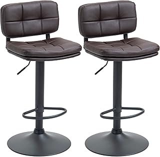 HOMCOM Swivel Bar Stools Set of 2 Dining Chairs Barstools Adjustable Height with Footrest for Kitchen Counter Home Bar Brown