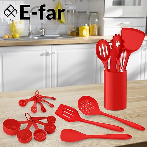 Miniatura 7 de E-far Juego de utensilios de cocina de silicona, 24 utensilios de cocina resistentes al calor con soporte, herramientas de cocina de silicona con
