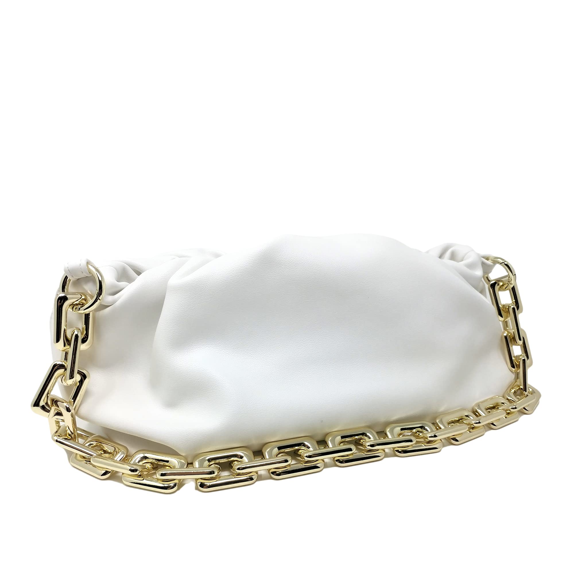 Women's Clutch Purse Bag | Cloud-Shaped Dumpling Chain Pouch | Ruched Chain Link Shoulder Handbag