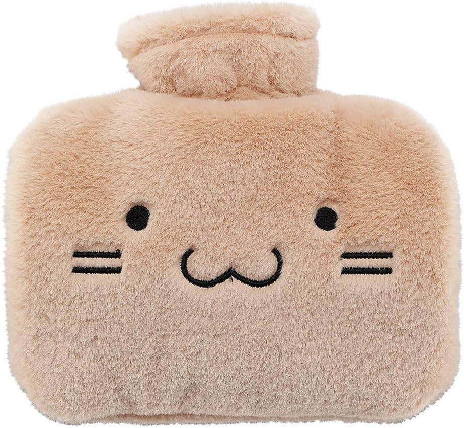 SKUZA Hot Water Bottle, Hot Water Bottle with Cute Cover Classic Rubber Hot Water Bag Plush Hand Warmer Great Gift for Women and Girls (Color : Pink) (Color : Brown)