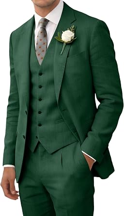 Retro Linen Men Suit Notched Lapel Slim Fit Beach Wedding Suits for Men 3 Pieces Linen Jacket Blazer Homecoming Tuxedo