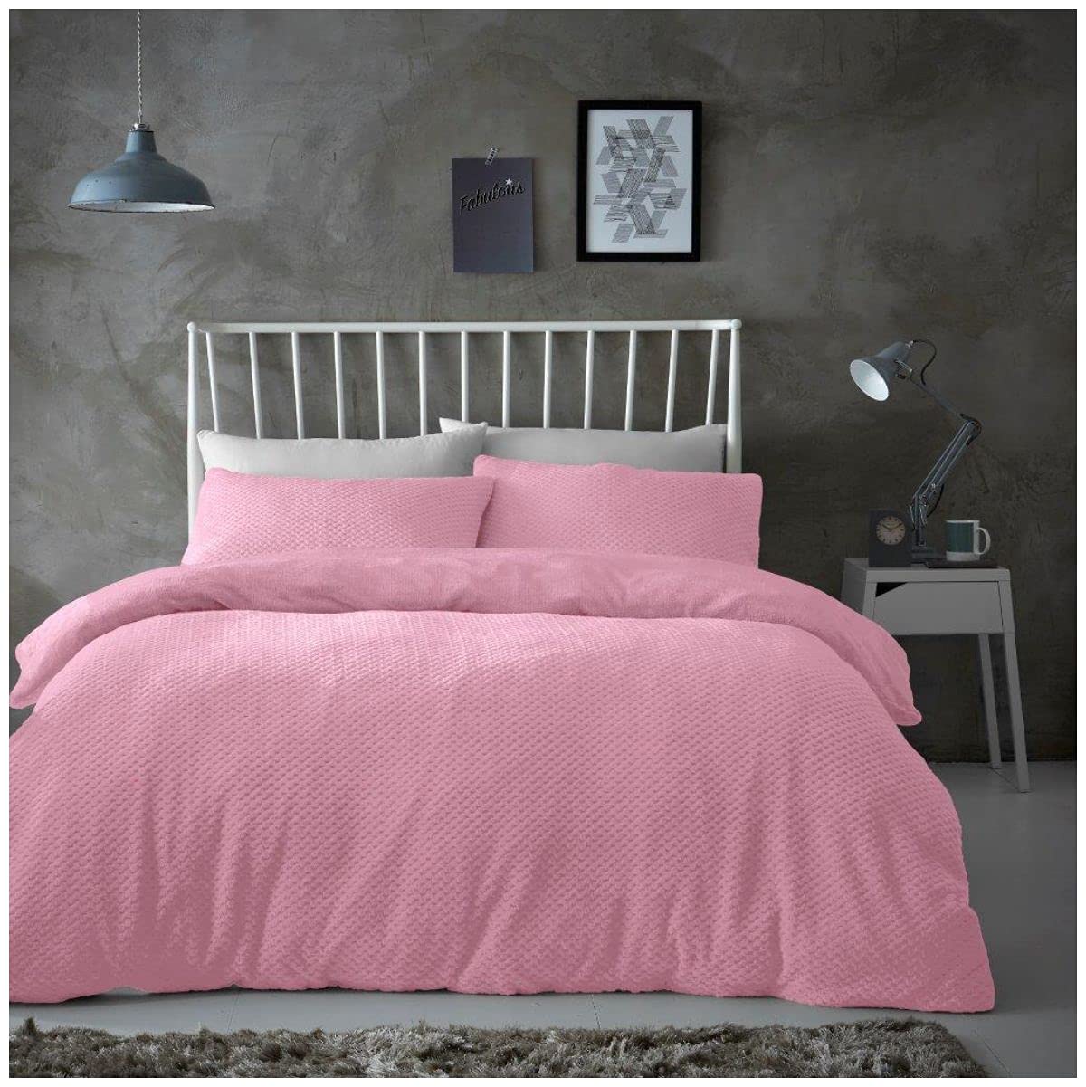 Gc Gaveno Cavailia Blush Pink Luxurious Fleece Single Duvet Cover Set, Fluffy Honeycomb Bedding Sets Teddy Quilt Bedset Warm Popcorn Bedlinen,