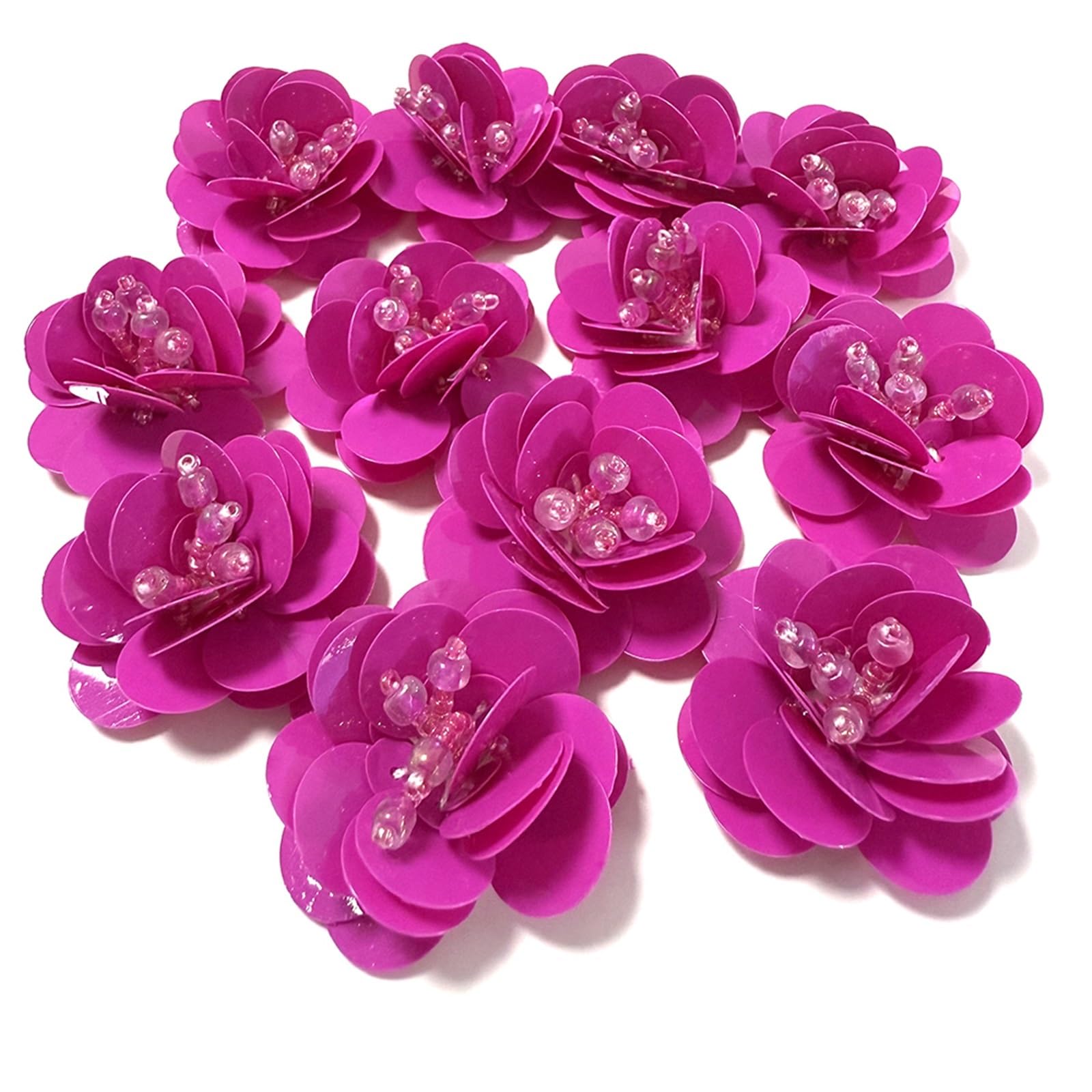 Wtaxbh 10Pcs Iron On Patches /Pack Rose Red Sequins Flower Shape Patch Cute Handmade Sew On For Clothing Jeans Jacket Hat Shoes Decoration